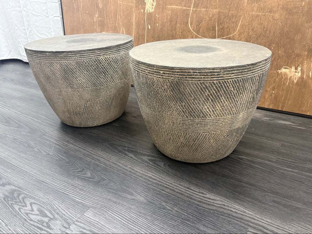 RH Vetro Round Side Table – 21" Diam. × 16"H | Dark Grey | Set of 2 | Pre-Owned