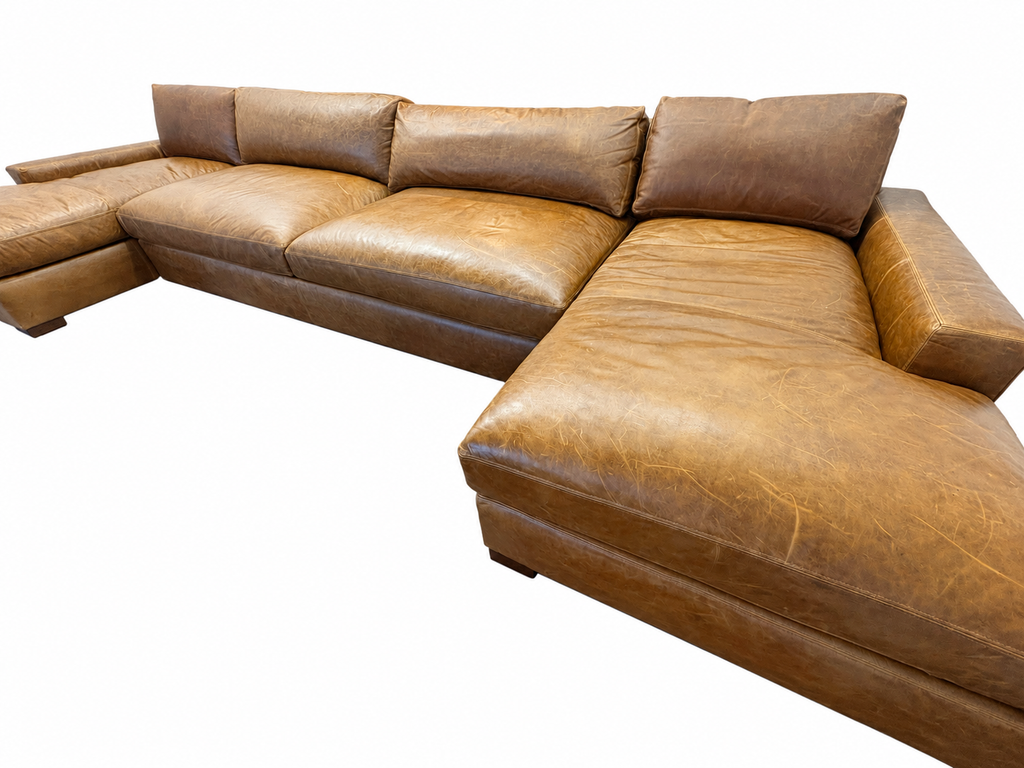 RH Maxwell Leather U-Chaise Sectional – 8' Armless Sofa with Dual Luxe Chaises in Italian Berkshire Leather (Chestnut)