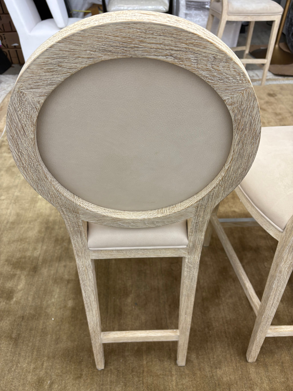 Set of Five RH French Contemporary Round Leather Counter Stools