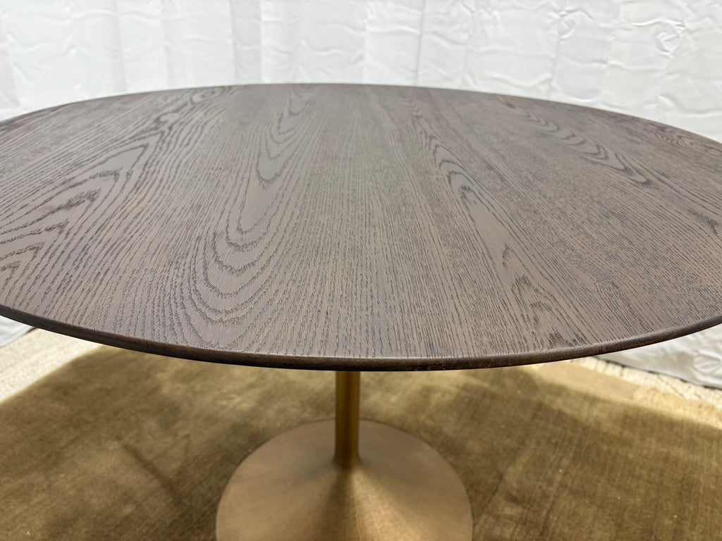 RH Aero Bistro Table — 42" Round Brown Oak Top | Antiqued Brass Pedestal Base