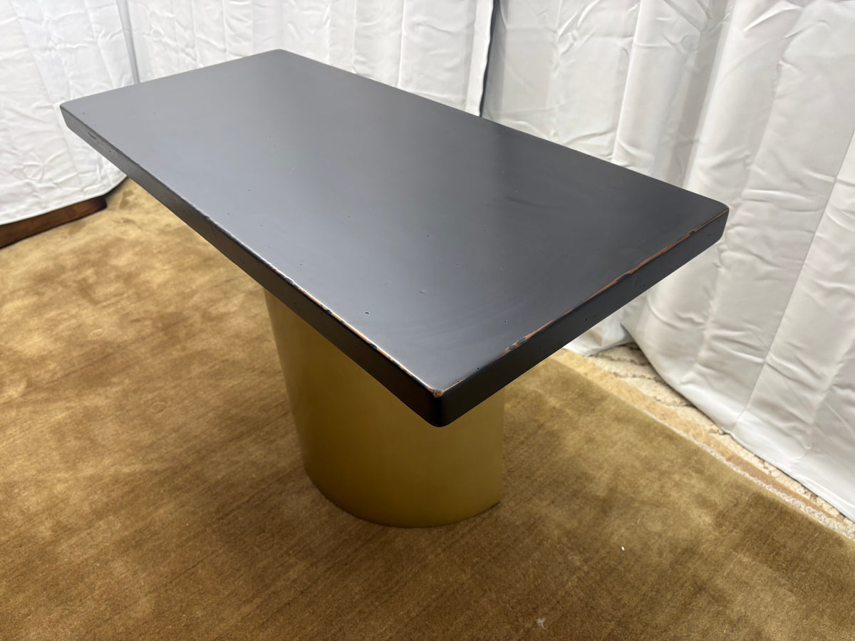 Custom Console Table Arhaus Distressed Black Painted Top | Gold Dauphine Pedestal Base