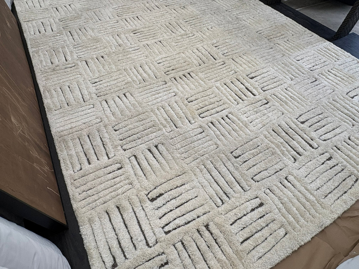 RH Basanti Rug – 9' × 12' Marled Ivory/Charcoal | Hand-Knotted Wool Blend | Contemporary Himalayan-Inspired Design