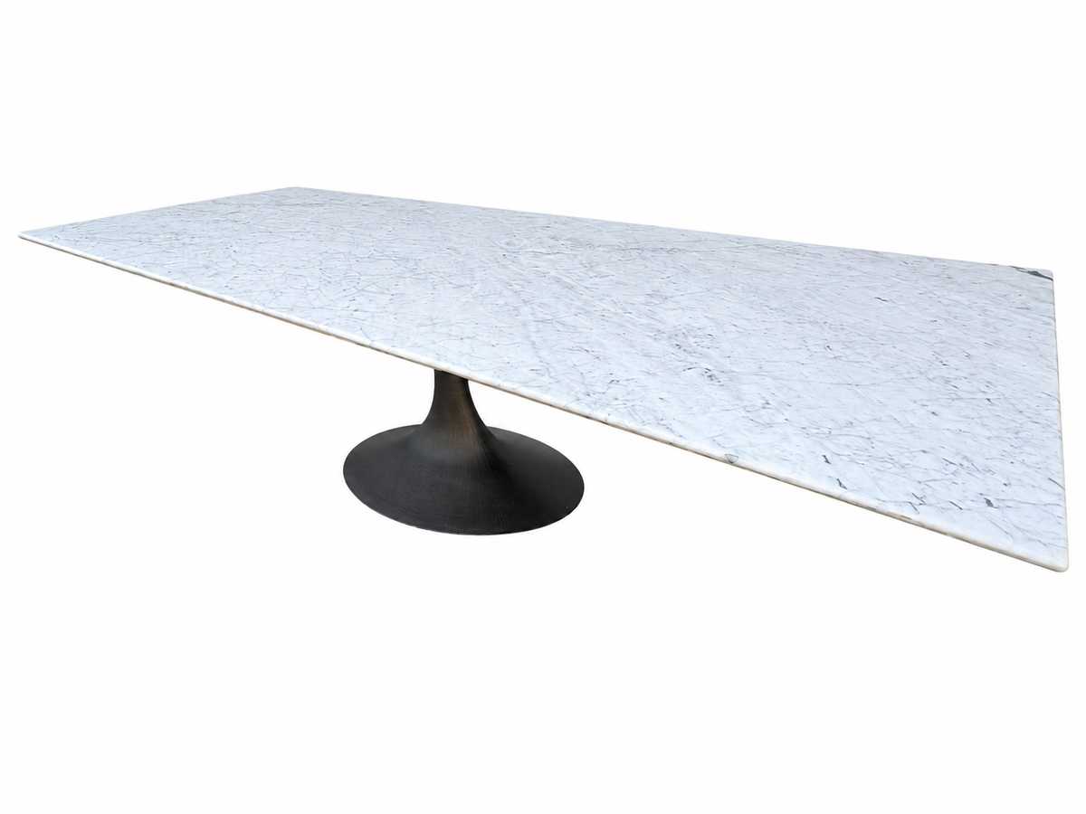 RH Aero Stone Rectangular Dining Table – 120" | Italian Carrara Marble Top | Cast Iron Pedestal Base