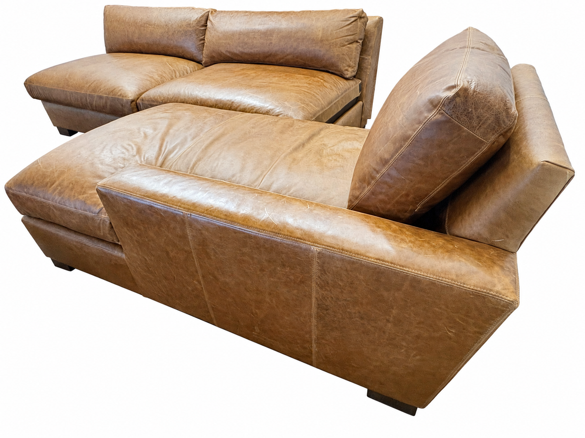 RH Maxwell Leather U-Chaise Sectional – 8' Armless Sofa with Dual Luxe Chaises in Italian Berkshire Leather (Chestnut)