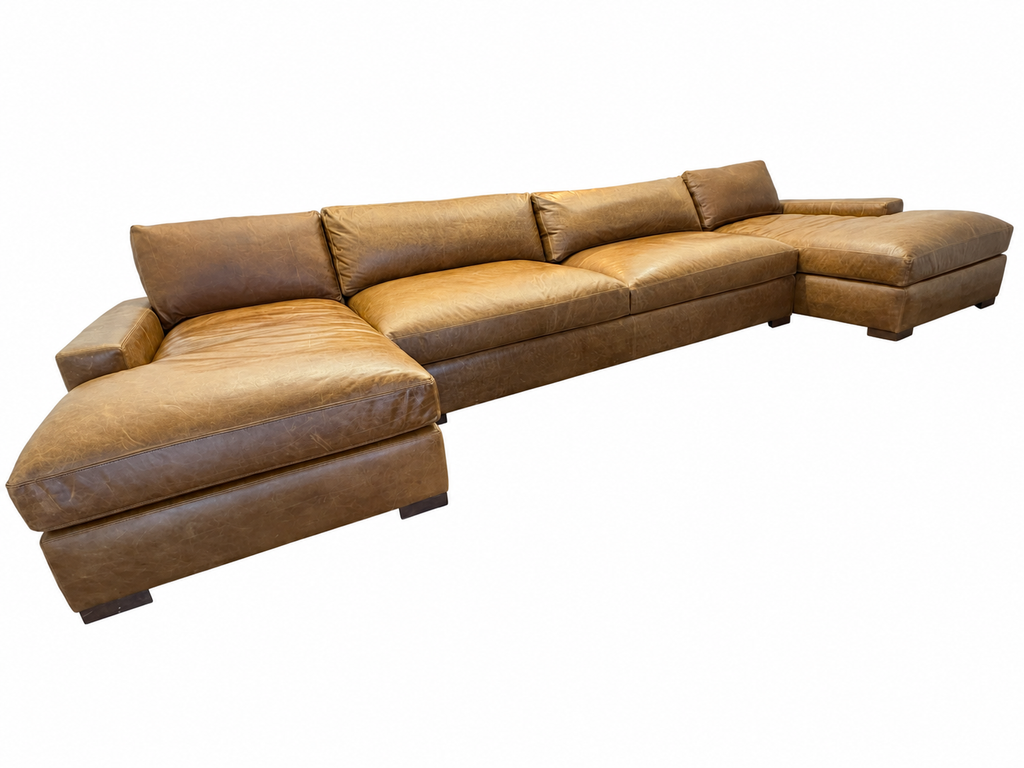 RH Maxwell Leather U-Chaise Sectional – 8' Armless Sofa with Dual Luxe Chaises in Italian Berkshire Leather (Chestnut)