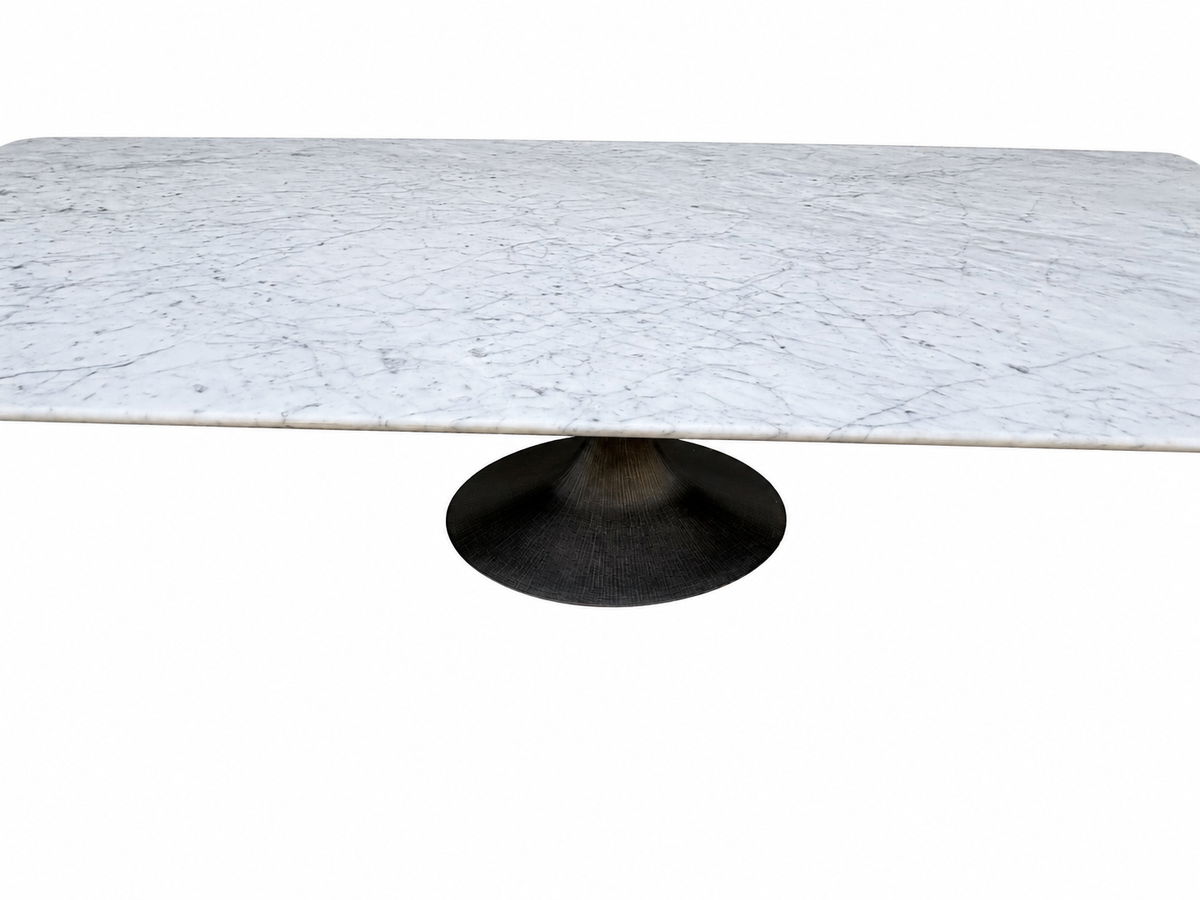 RH Aero Stone Rectangular Dining Table – 120" | Italian Carrara Marble Top | Cast Iron Pedestal Base