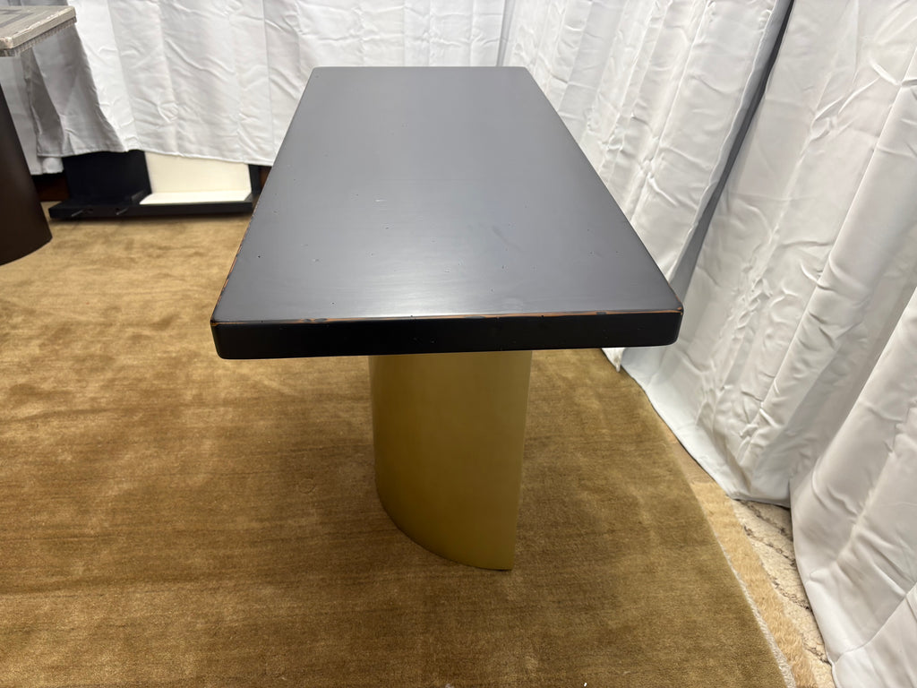 Custom Console Table Arhaus Distressed Black Painted Top | Gold Dauphine Pedestal Base
