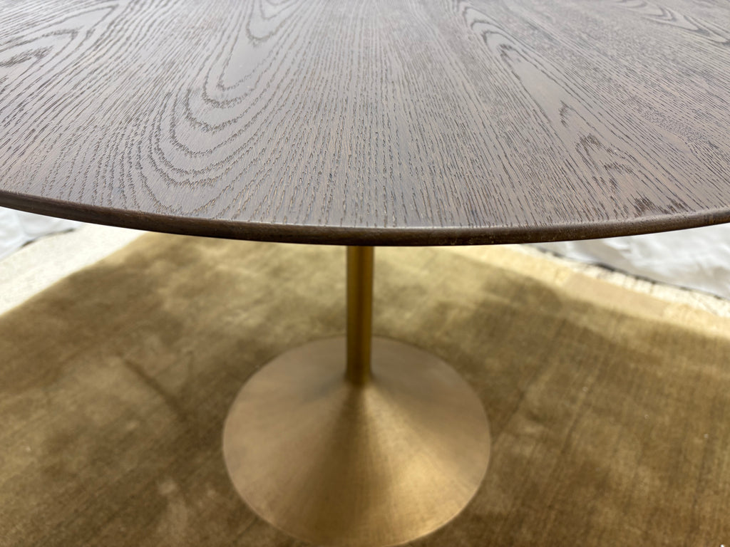 RH Aero Bistro Table — 42" Round Brown Oak Top | Antiqued Brass Pedestal Base