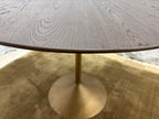 RH Aero Bistro Table — 42" Round Brown Oak Top | Antiqued Brass Pedestal Base