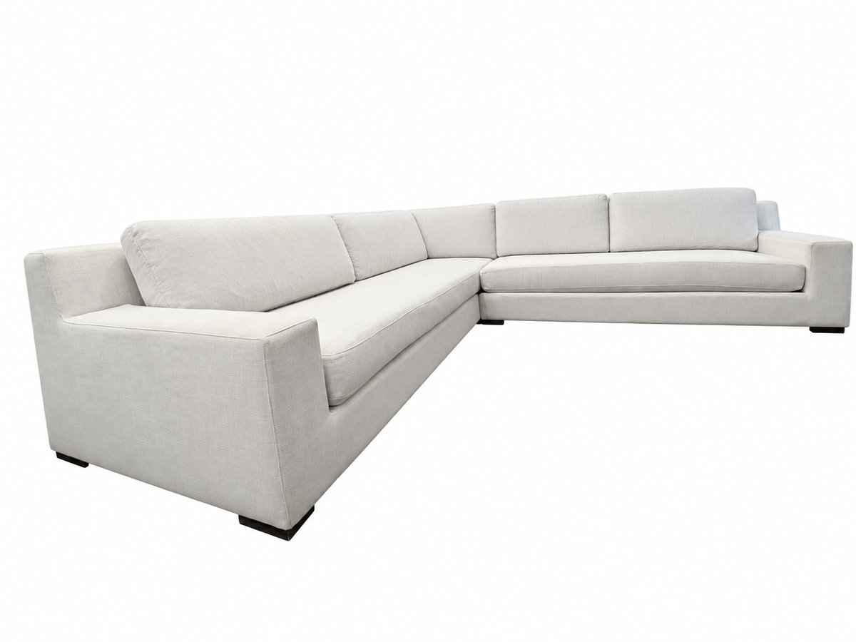 RH Modena Track Arm Left-Arm Bench-Cushion L-Sectional – Perennials Performance Textured Linen Weave in Mist