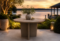 RH Balmain Round Teak Dining Table – 48" Weathered Teak Finish