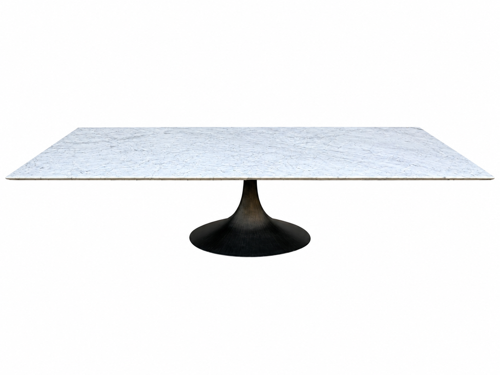 RH Aero Stone Rectangular Dining Table – 120" | Italian Carrara Marble Top | Cast Iron Pedestal Base