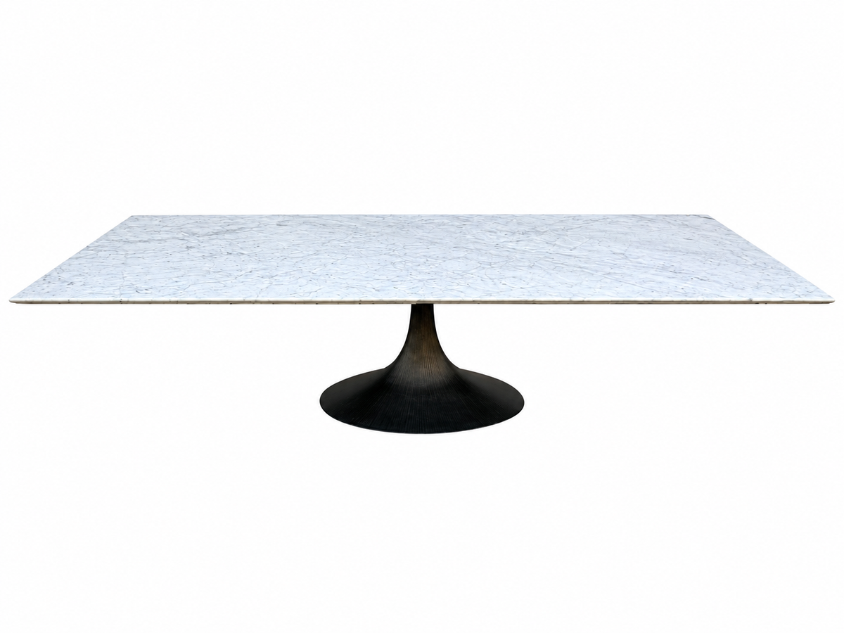 RH Aero Stone Rectangular Dining Table – 120" | Italian Carrara Marble Top | Cast Iron Pedestal Base
