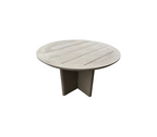 RH Balmain Round Teak Dining Table – 48" Weathered Teak Finish
