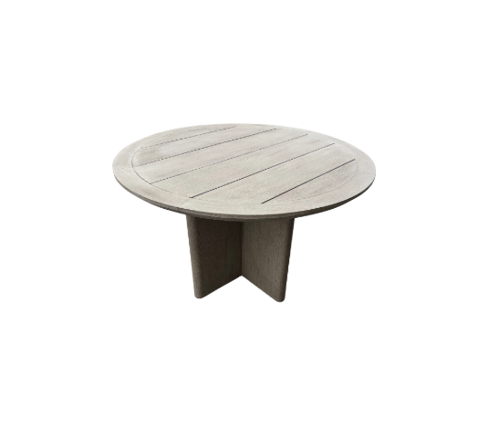 RH Balmain Round Teak Dining Table – 48" Weathered Teak Finish