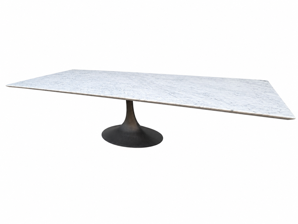 RH Aero Stone Rectangular Dining Table – 120" | Italian Carrara Marble Top | Cast Iron Pedestal Base