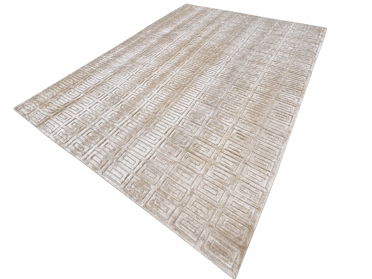 RH Rajouri Silk & Wool Rug – 9' × 12' Sand | Hand-Knotted Silk & Wool | Hand-Carved | Made in Nepal