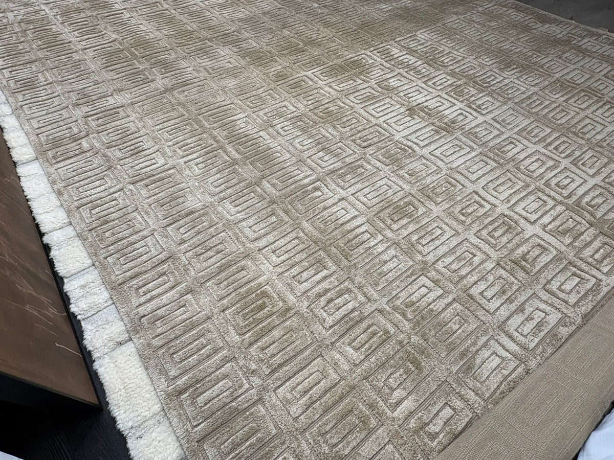 RH Rajouri Silk & Wool Rug – 12' × 15' Wheat | Hand-Knotted Silk & Wool | Nepalese Artisan Construction