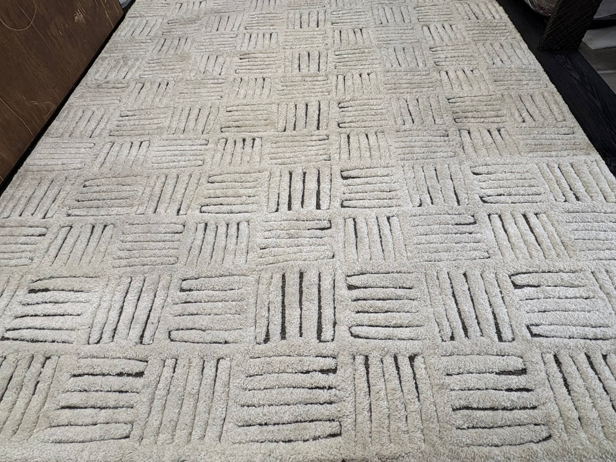 RH Basanti Rug – 9' × 12' Marled Ivory/Charcoal | Hand-Knotted Wool Blend | Contemporary Himalayan-Inspired Design