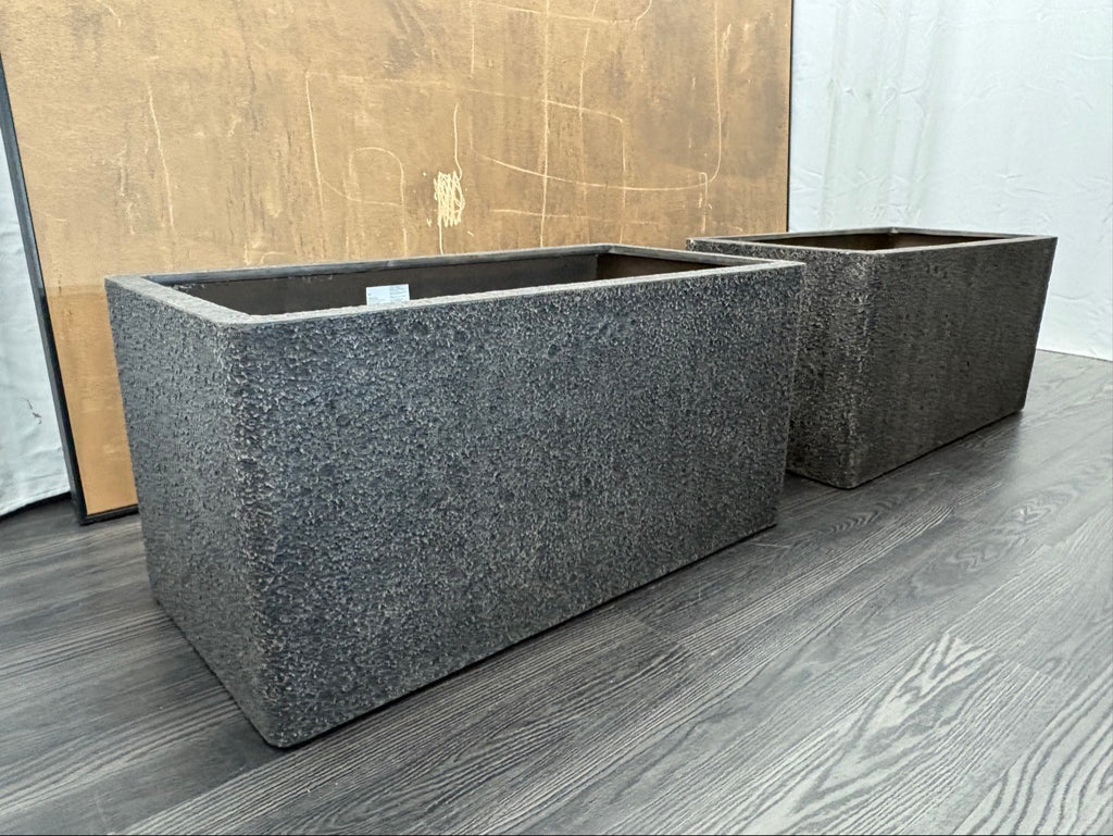 RH Paxos Square Planter – Size F 39½"W × 19½"D × 19½"H | Carbon | Set of 2 | Upscale Staging