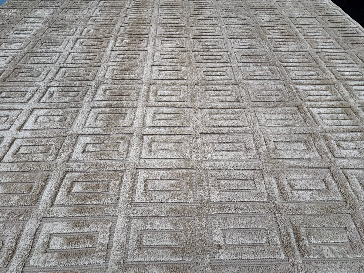 RH Rajouri Silk & Wool Rug – 9' × 12' Sand | Hand-Knotted Silk & Wool | Hand-Carved | Made in Nepal