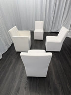 Curated Set of Four RH Ellison Fabric Dining Chairs
Perennials® Performance Textured Linen Weave — White
Recessed Caster Bases