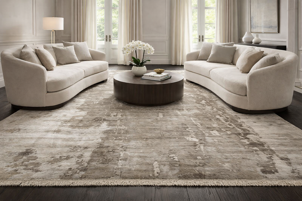 Restoration Hardware Azore Silk Rug — 9’ x 12’ Hand-Knotted Silk, Linen & Wool | Luxe Density | Staging-Only Use