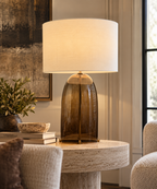 RH Blom Amber Glass Table Lamp Lacquered Burnished Brass | 30" | Jonathan Browning Scandinavian Design