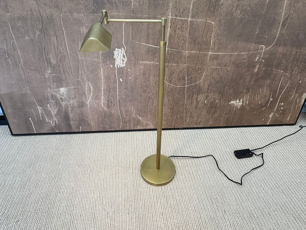 RH Métier Task Floor Lamp Lacquered Burnished Brass | Adjustable Swing Arm | Dimmable Task Lighting