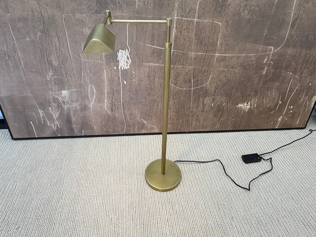 RH Métier Task Floor Lamp Lacquered Burnished Brass | Adjustable Swing Arm | Dimmable Task Lighting