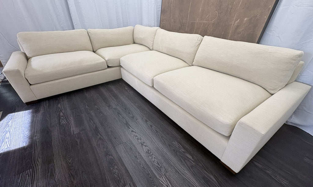 RH Maxwell Left-Arm L-Sectional | Classic | Down | Perennials® Performance Textured Linen Weave – Dune