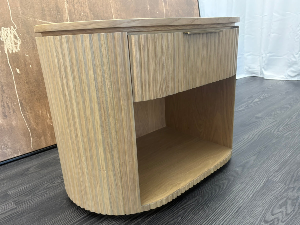 RH Byron Open Nightstand – 32" Light Oak | American White Oak | Reeded Detail | Soft-Close Drawer
