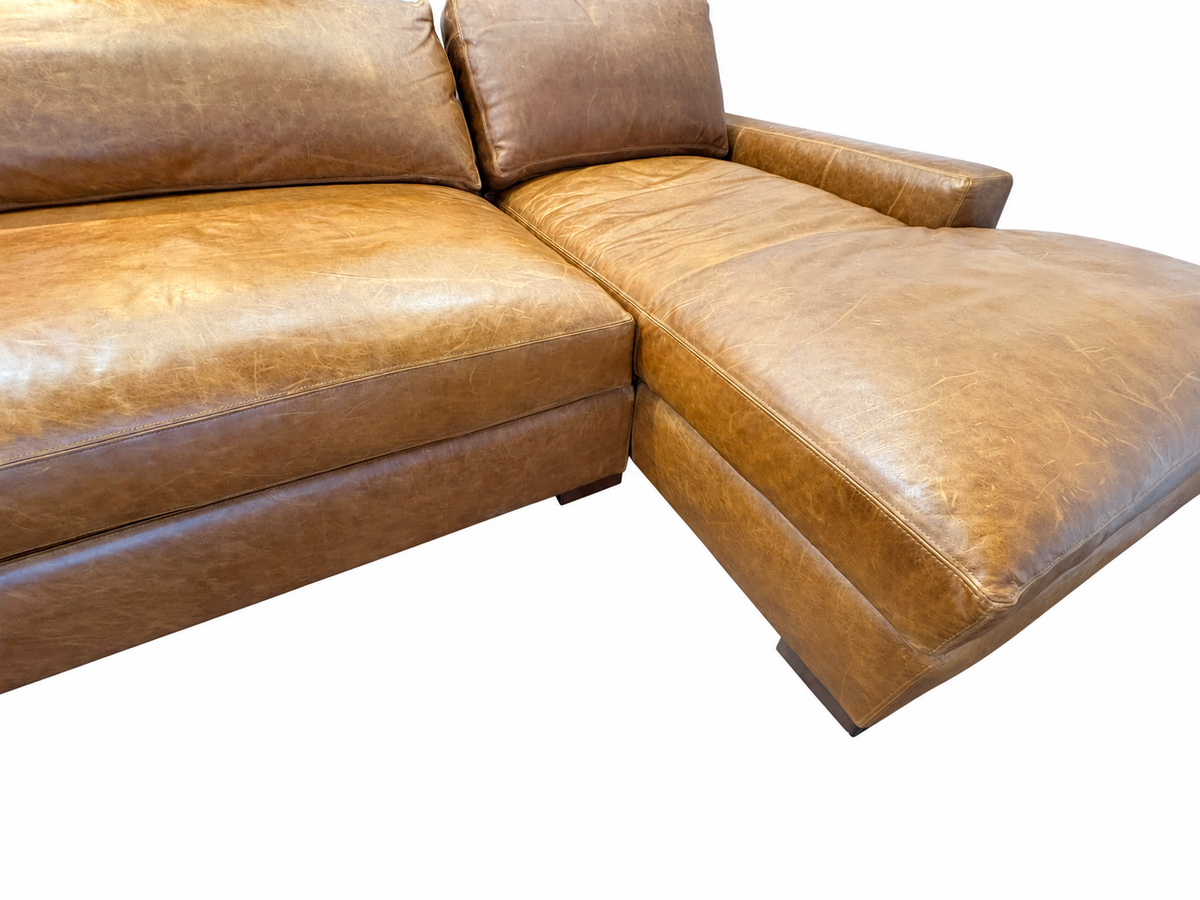 RH Maxwell Leather U-Chaise Sectional – 8' Armless Sofa with Dual Luxe Chaises in Italian Berkshire Leather (Chestnut)