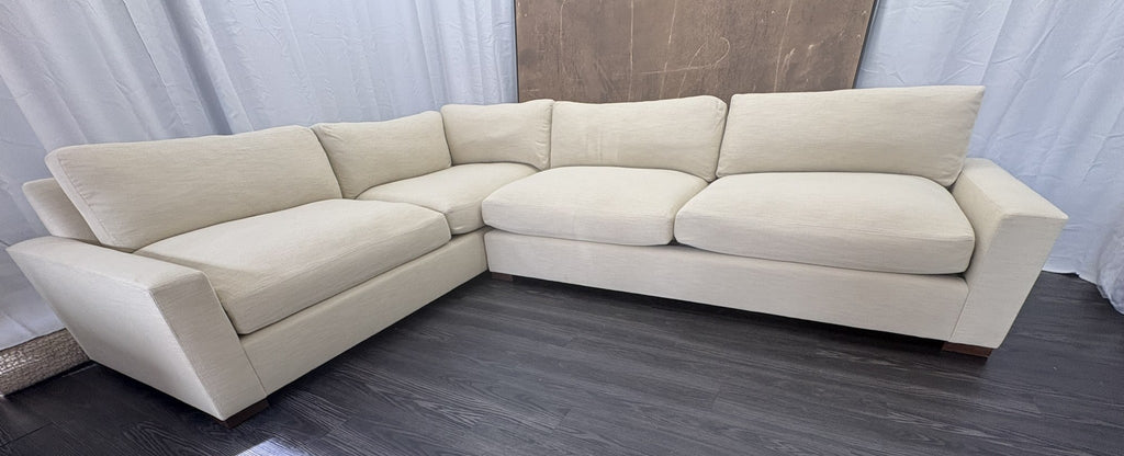 RH Maxwell Left-Arm L-Sectional | Classic | Down | Perennials® Performance Textured Linen Weave – Dune