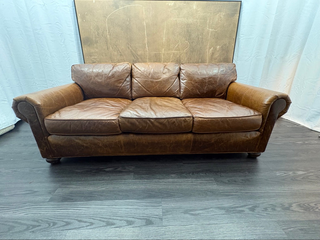 RH Original Lancaster Leather 3-Cushion Sofa – 7' Petite 38"D | Italian Brompton Cocoa | Down-Feather | Pre-Owned