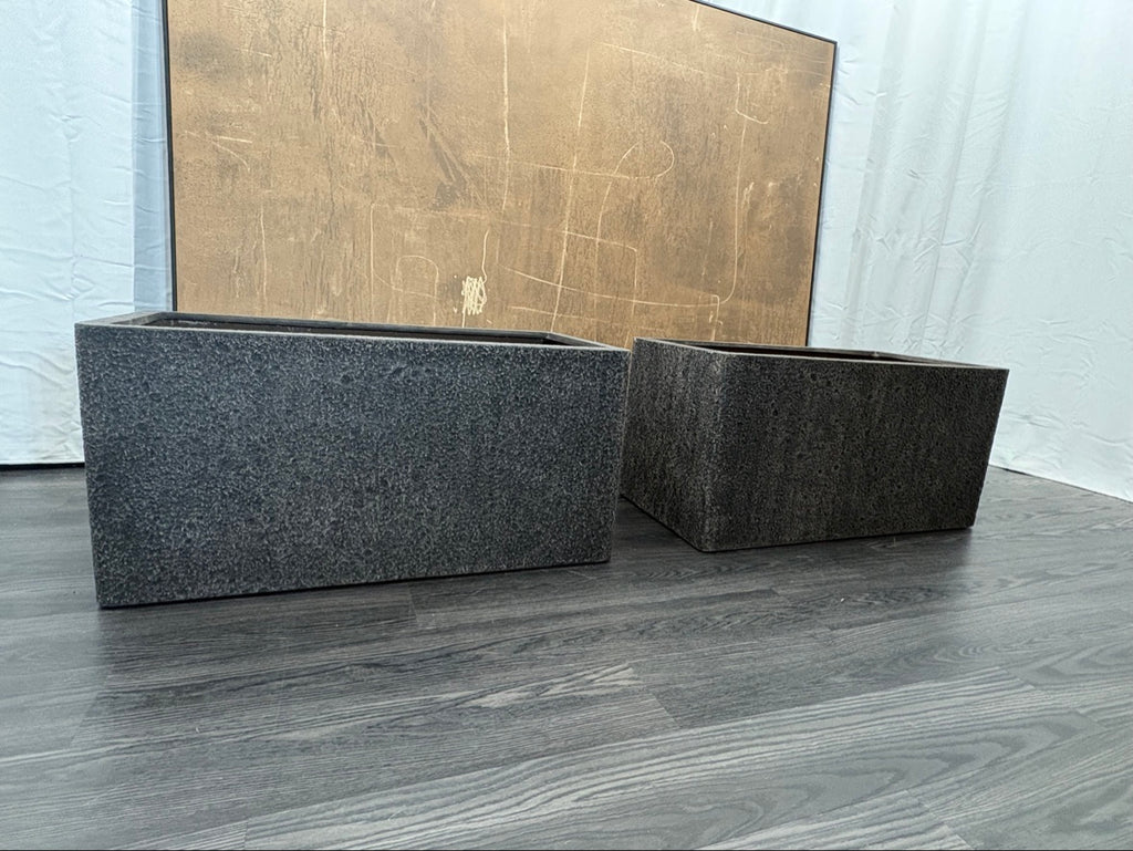 RH Paxos Square Planter – Size F 39½"W × 19½"D × 19½"H | Carbon | Set of 2 | Upscale Staging