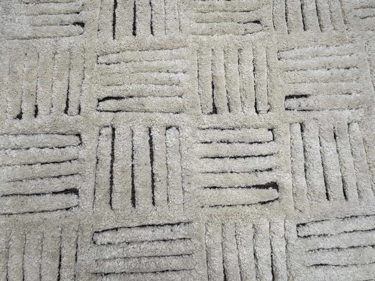 RH Basanti Rug – 9' × 12' Marled Ivory/Charcoal | Hand-Knotted Wool Blend | Contemporary Himalayan-Inspired Design