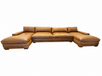 RH Maxwell Leather U-Chaise Sectional – 8' Armless Sofa with Dual Luxe Chaises in Italian Berkshire Leather (Chestnut)