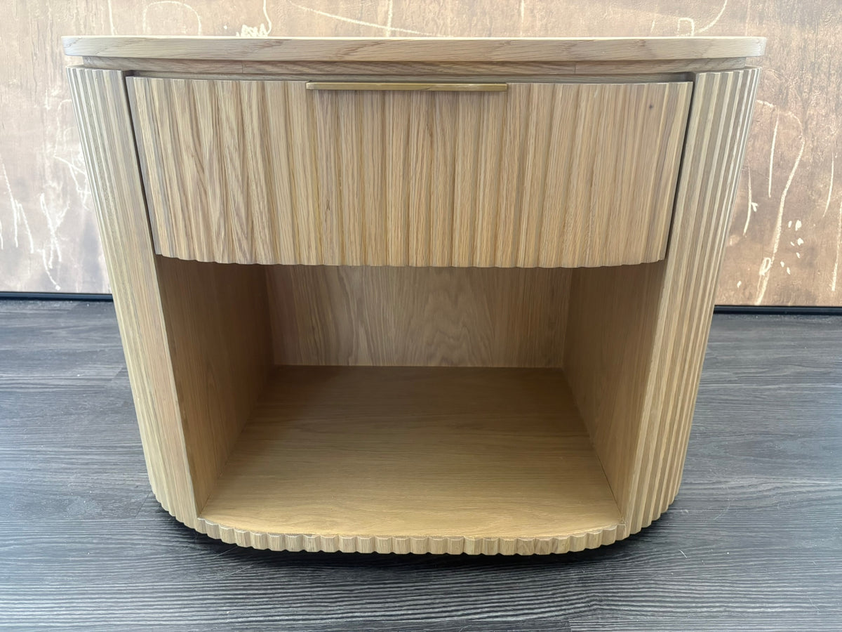 RH Byron Open Nightstand – 32" Light Oak | American White Oak | Reeded Detail | Soft-Close Drawer