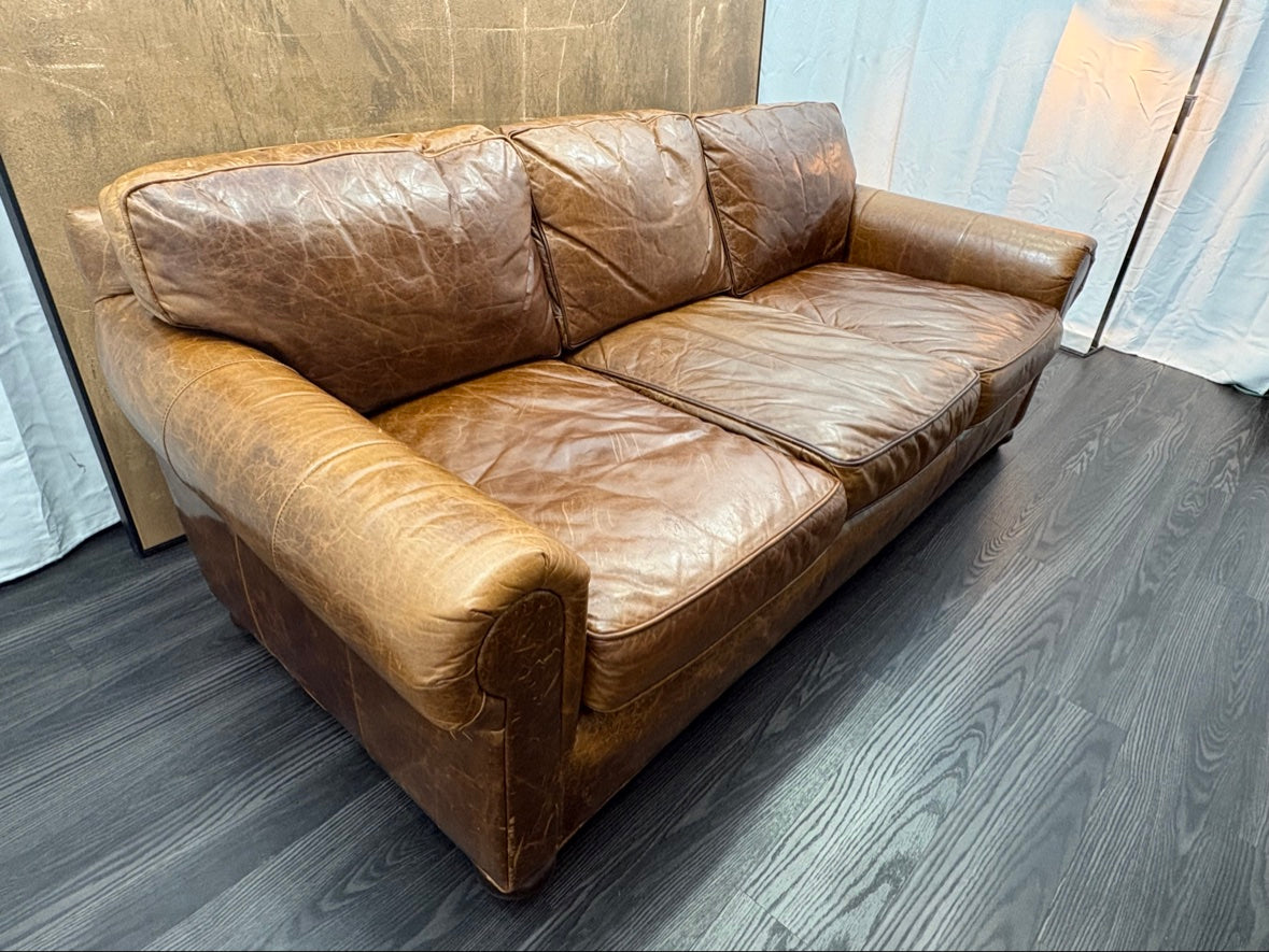 RH Original Lancaster Leather 3-Cushion Sofa – 7' Petite 38"D | Italian Brompton Cocoa | Down-Feather | Pre-Owned