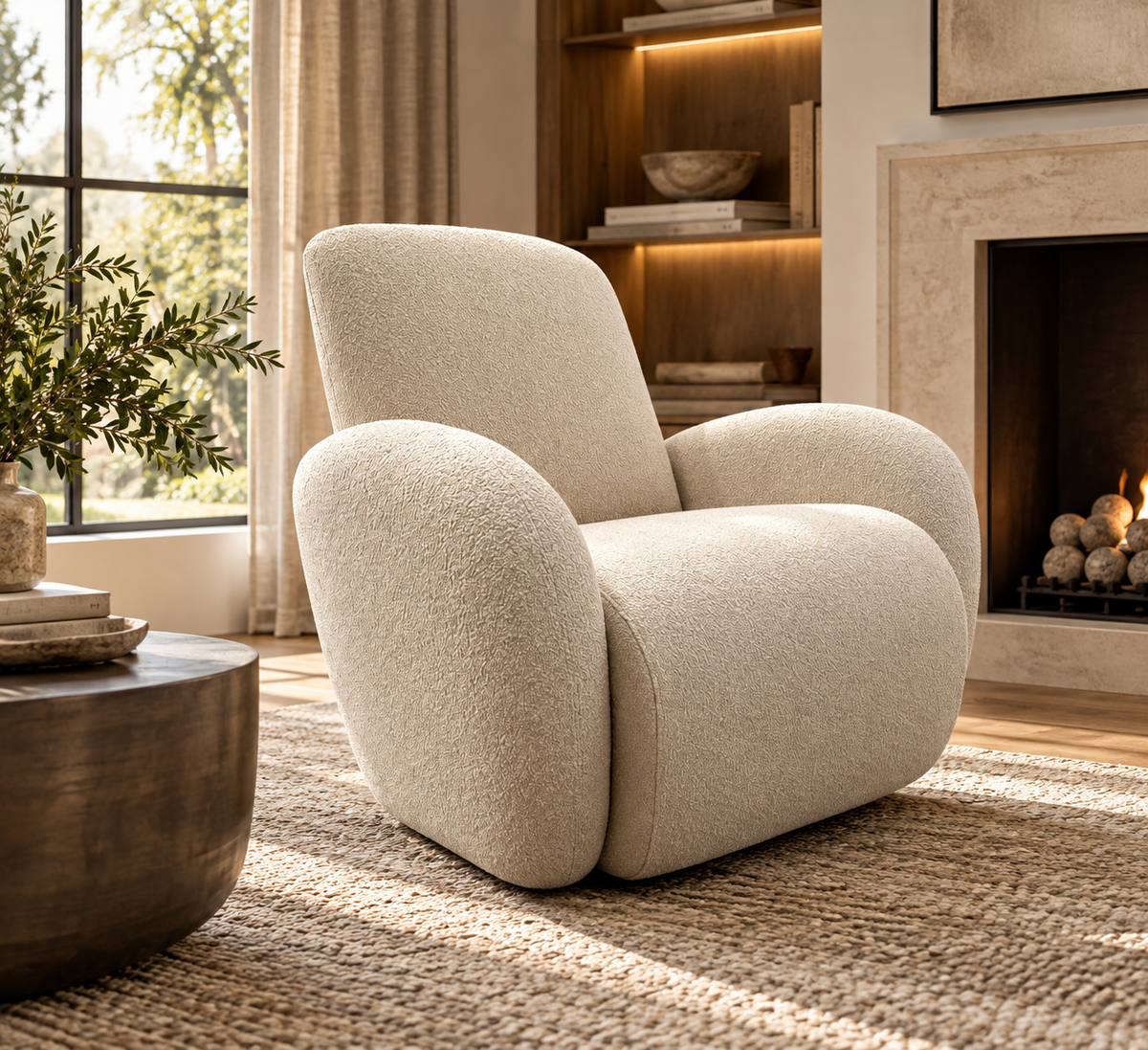 RH Raye Recliner — Performance Bouclé | Sand