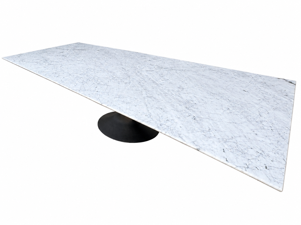 RH Aero Stone Rectangular Dining Table – 120" | Italian Carrara Marble Top | Cast Iron Pedestal Base