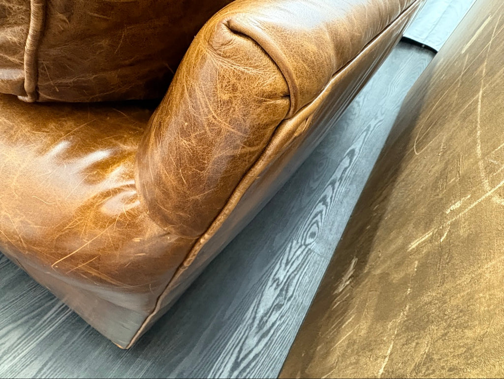 RH Original Lancaster Leather 3-Cushion Sofa – 7' Petite 38"D | Italian Brompton Cocoa | Down-Feather | Pre-Owned