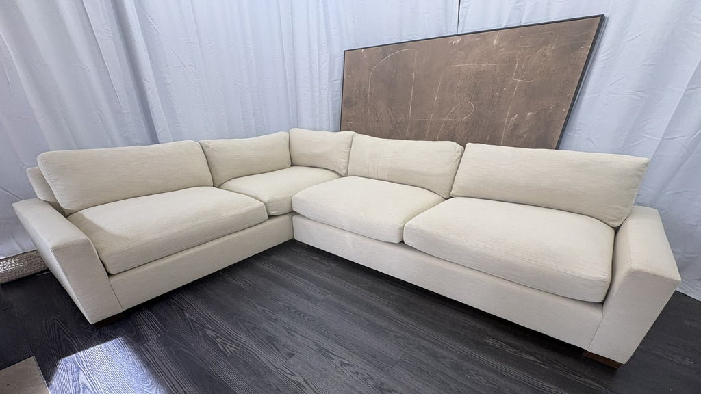 RH Maxwell Left-Arm L-Sectional | Classic | Down | Perennials® Performance Textured Linen Weave – Dune
