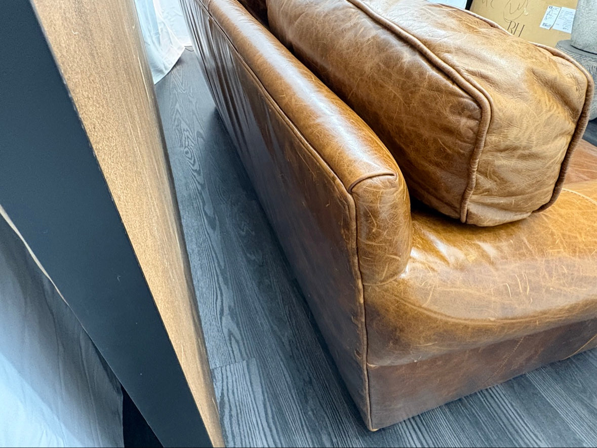 RH Original Lancaster Leather 3-Cushion Sofa – 7' Petite 38"D | Italian Brompton Cocoa | Down-Feather | Pre-Owned