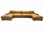 RH Maxwell Leather U-Chaise Sectional – 8' Armless Sofa with Dual Luxe Chaises in Italian Berkshire Leather (Chestnut)