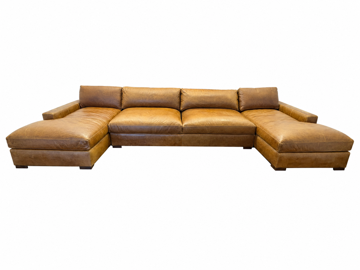 RH Maxwell Leather U-Chaise Sectional – 8' Armless Sofa with Dual Luxe Chaises in Italian Berkshire Leather (Chestnut)