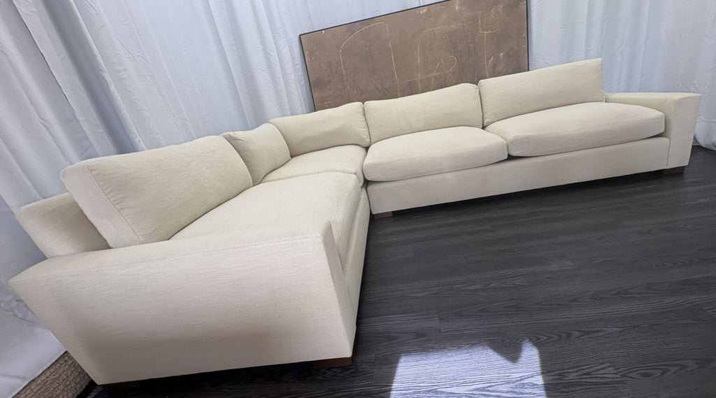 RH Maxwell Left-Arm L-Sectional | Classic | Down | Perennials® Performance Textured Linen Weave – Dune