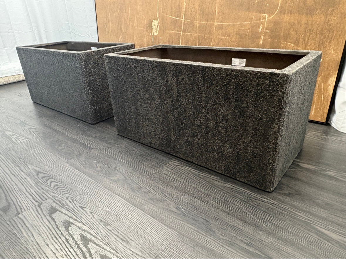 RH Paxos Square Planter – Size F 39½"W × 19½"D × 19½"H | Carbon | Set of 2 | Upscale Staging