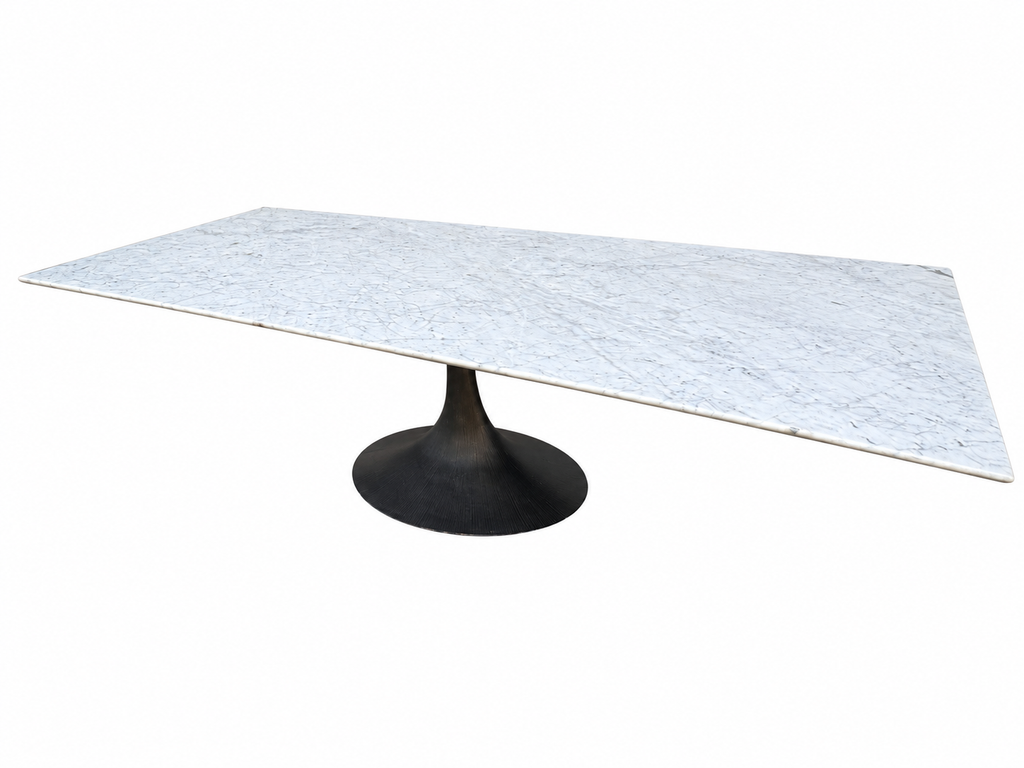 RH Aero Stone Rectangular Dining Table – 120" | Italian Carrara Marble Top | Cast Iron Pedestal Base